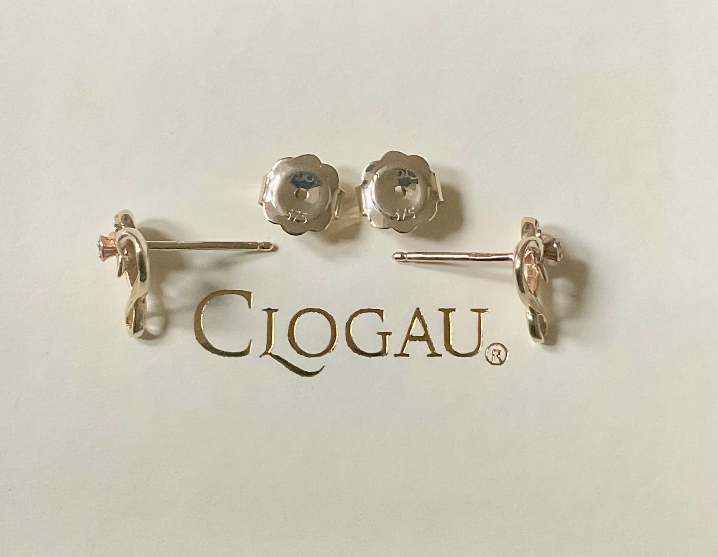 Clogau 9ct Diamond Daffodil Heart stud earrings in yellow and rose gold