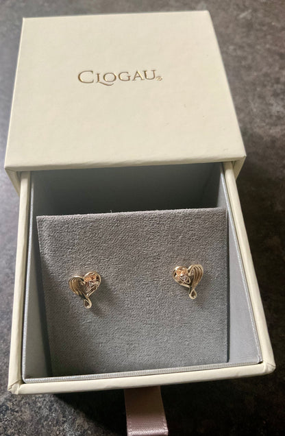 Clogau 9ct Diamond Daffodil Heart stud earrings in yellow and rose gold