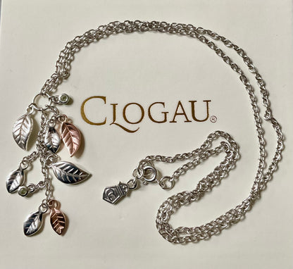 Clogau Awelon Peridot leaves drop pendant necklace in silver and rose gold 18”