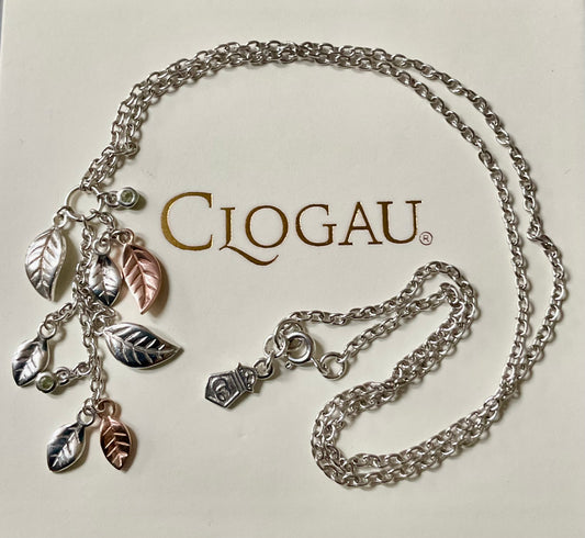 Clogau Awelon Peridot leaves drop pendant necklace in silver and rose gold 18”