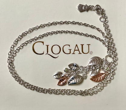 Clogau Awelon Peridot leaves drop pendant necklace in silver and rose gold 18”