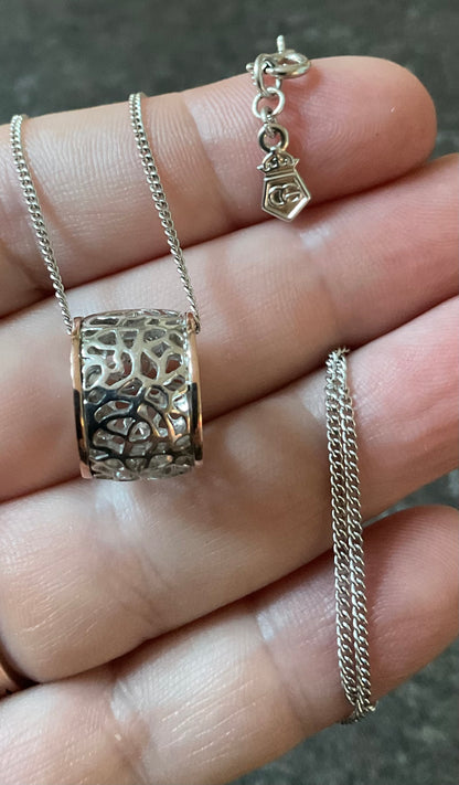Clogau Royal Roses barrel pendant necklace in silver and rose gold 18”