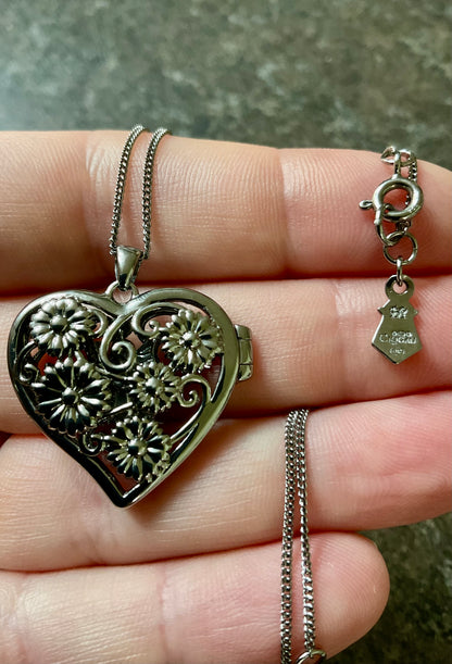 Clogau Amethyst Flower Fairy heart locket pendant necklace in silver and rose gold