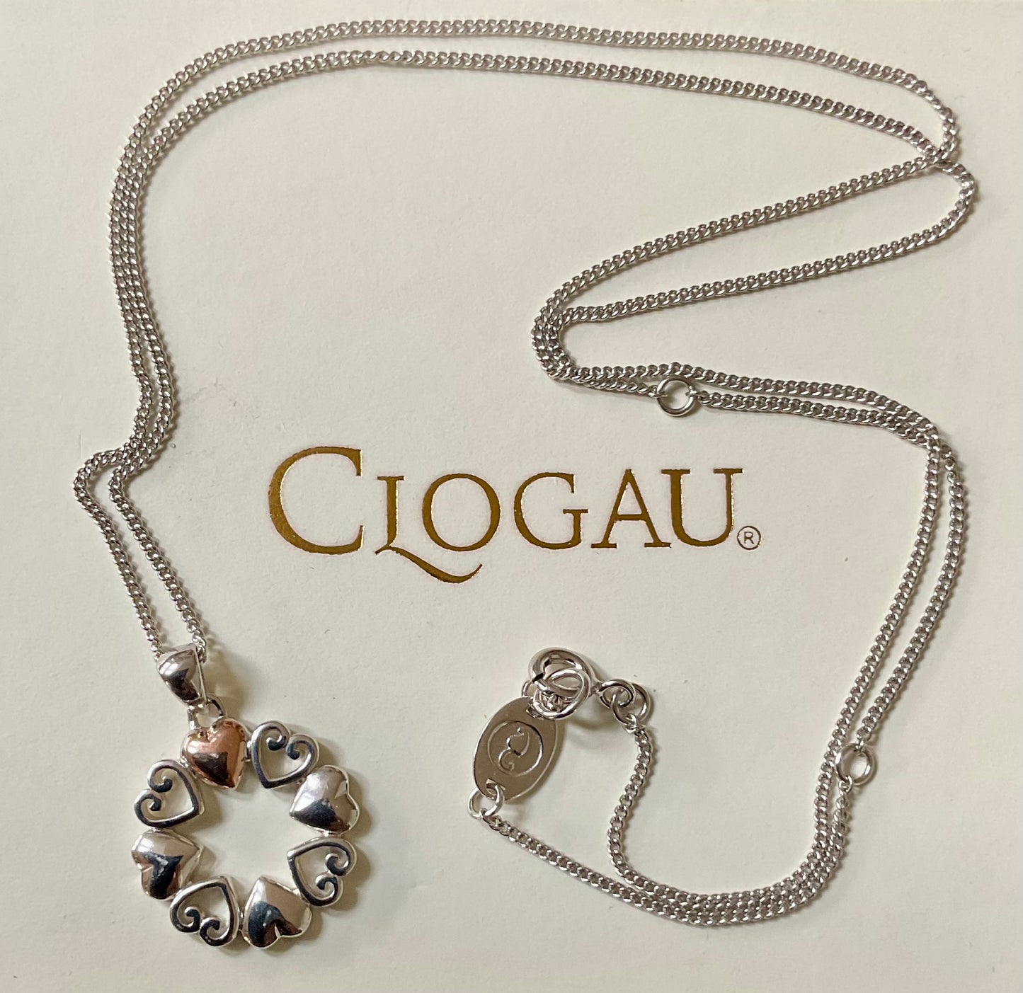 Clogau Hearts Embrace pendant necklace in silver and rose gold 18, 20, 22”