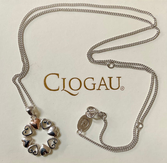 Clogau Hearts Embrace pendant necklace in silver and rose gold 18, 20, 22”