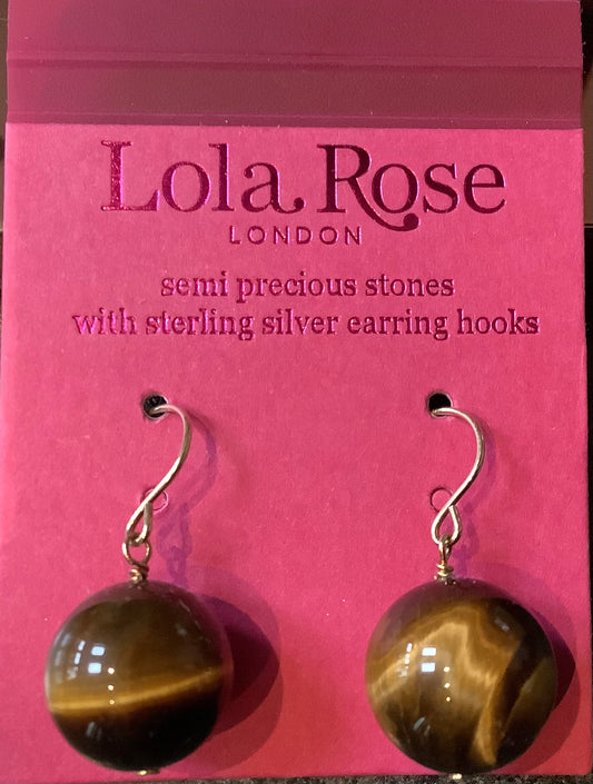 Lola Rose Tigers eye ball drop earrings yellow gold plated sterling silver
