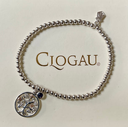 Clogau Tree of Life Blue Sapphire Birthstone affinity bead stacking bracelet in silver and rose gold