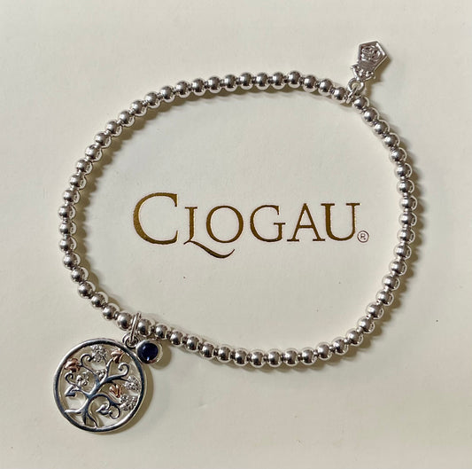 Clogau Tree of Life Blue Sapphire Birthstone affinity bead stacking bracelet in silver and rose gold