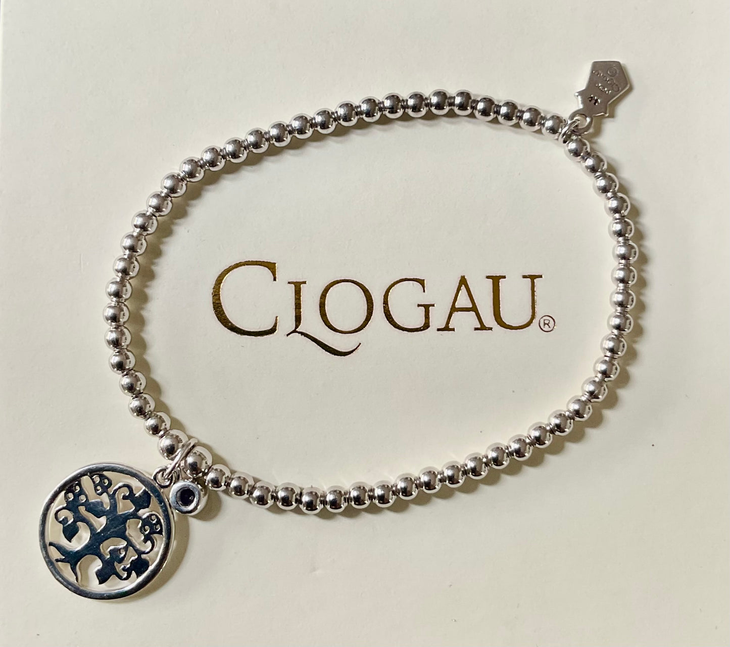Clogau Tree of Life Blue Sapphire Birthstone affinity bead stacking bracelet in silver and rose gold