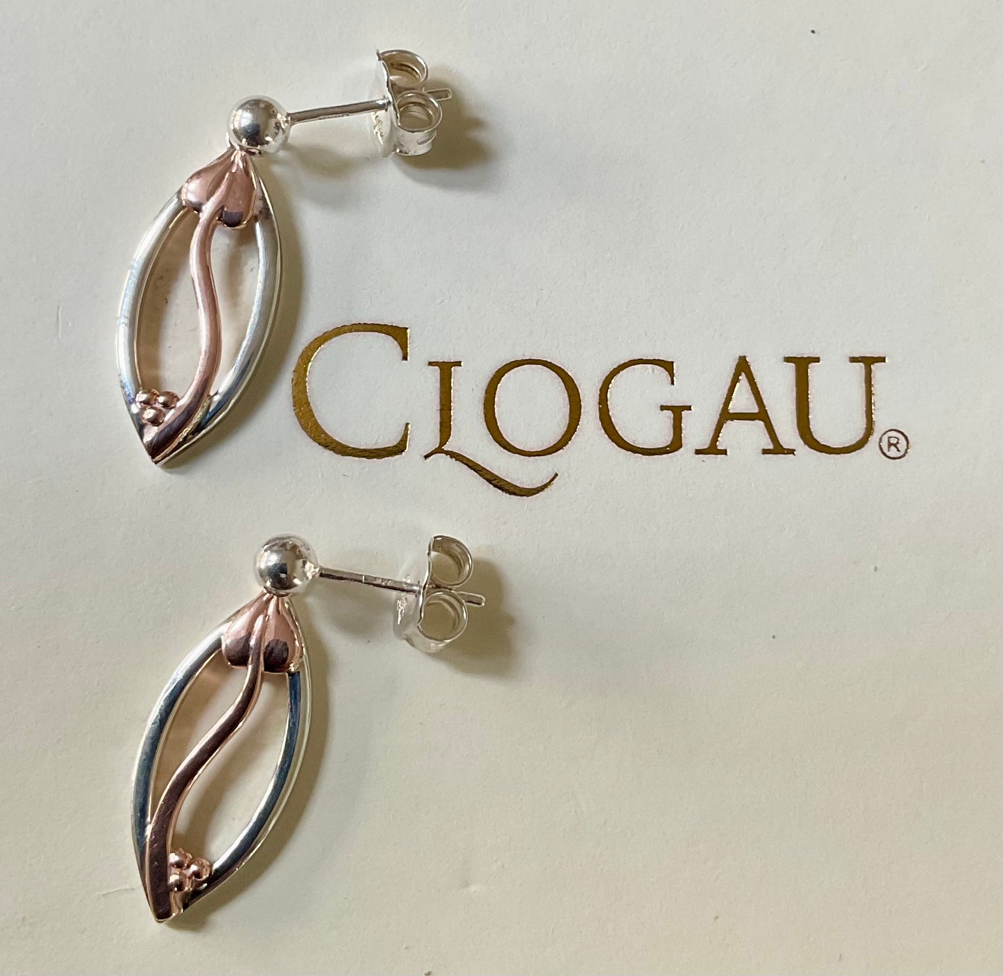 Clogau Through These Eyes drop earrings in silver and rose gold