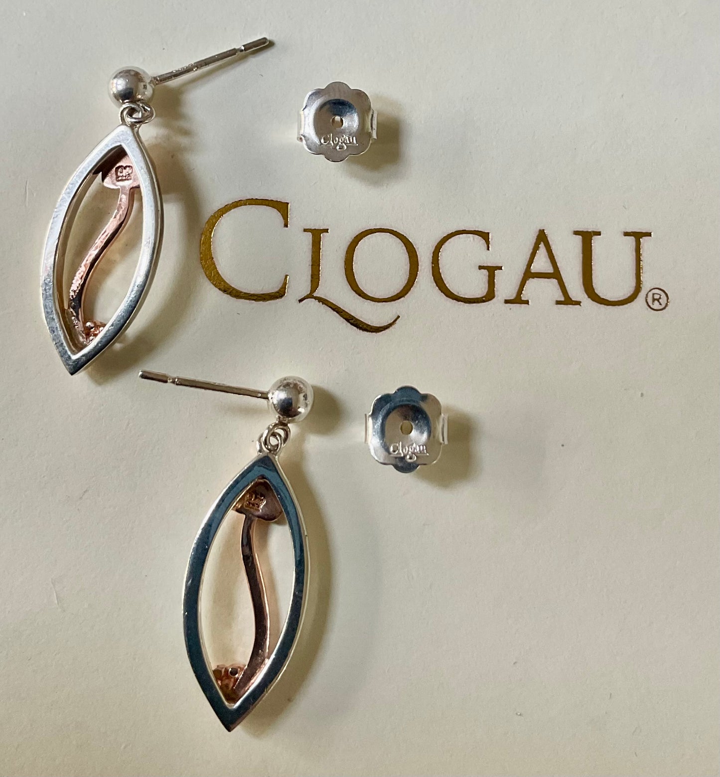 Clogau Through These Eyes drop earrings in silver and rose gold