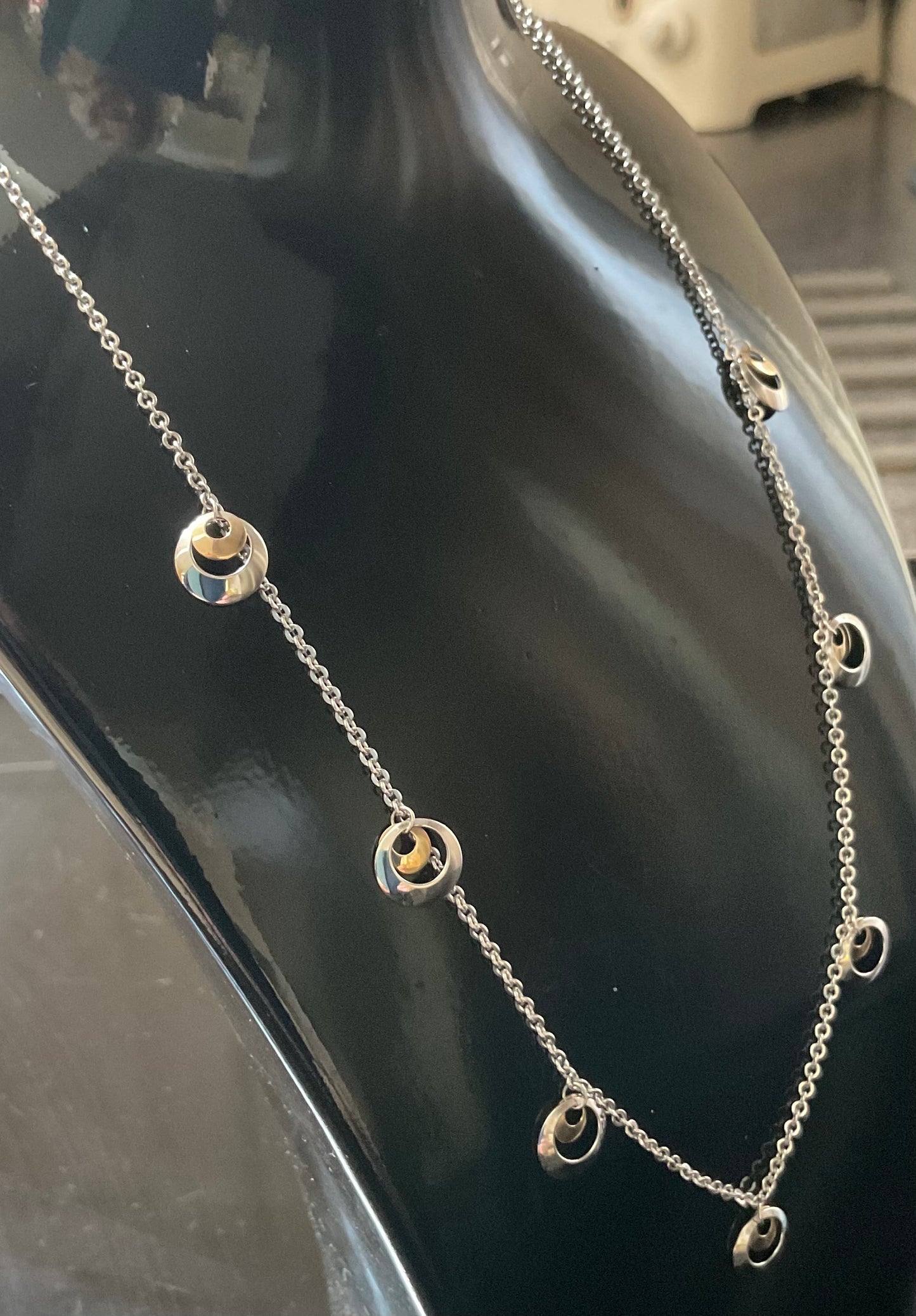 925 station necklace with 9ct yellow gold & silver circles 16.5” hallmarked