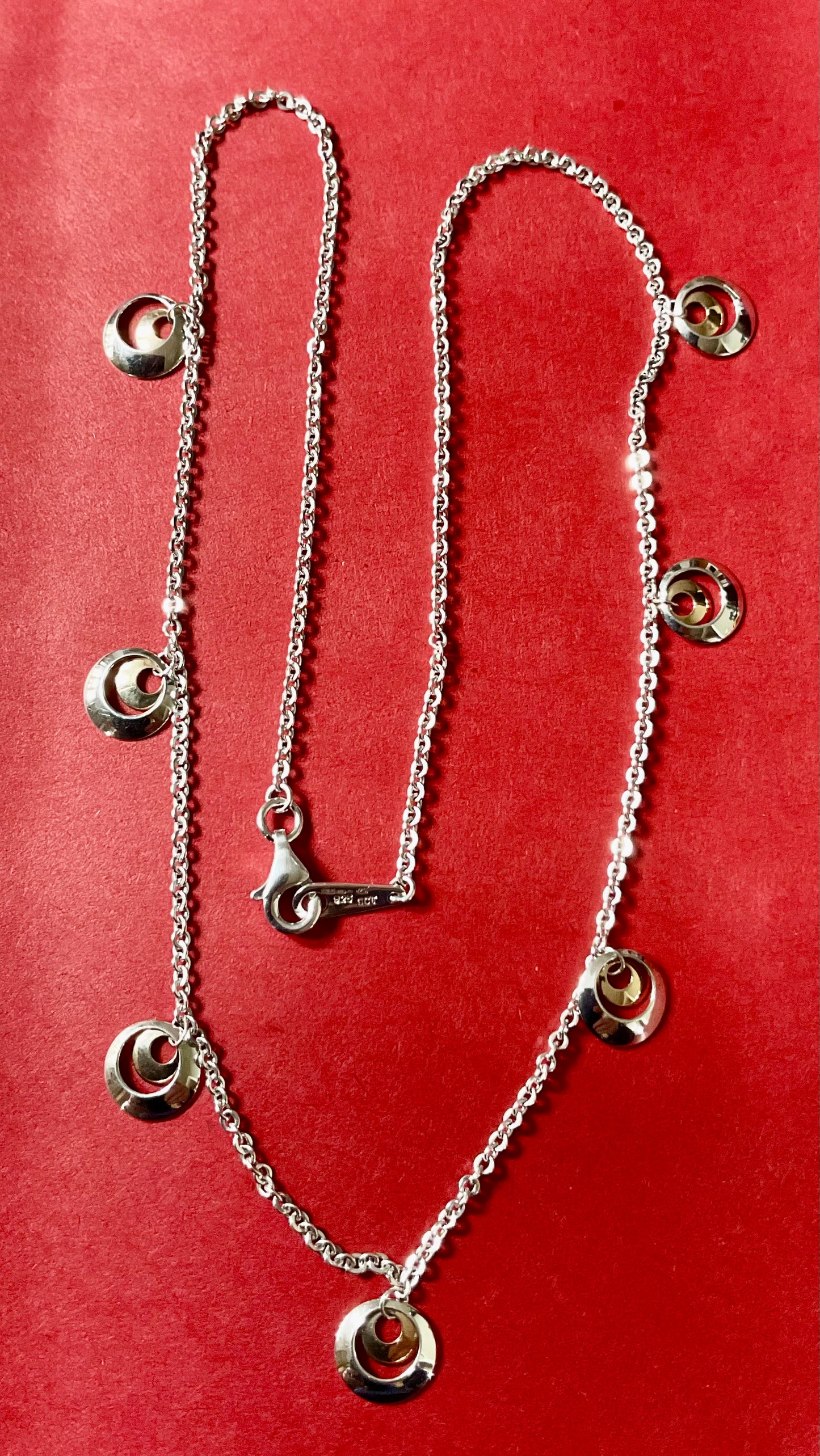 925 station necklace with 9ct yellow gold & silver circles 16.5” hallmarked