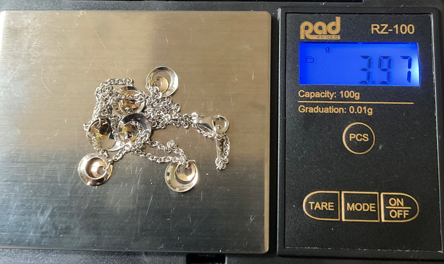 925 station necklace with 9ct yellow gold & silver circles 16.5” hallmarked