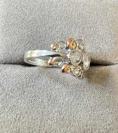 Clogau Tree of Life Trilogy White Topaz ring size O in silver and rose gold