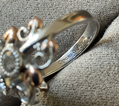 Clogau Tree of Life Trilogy White Topaz ring size O in silver and rose gold