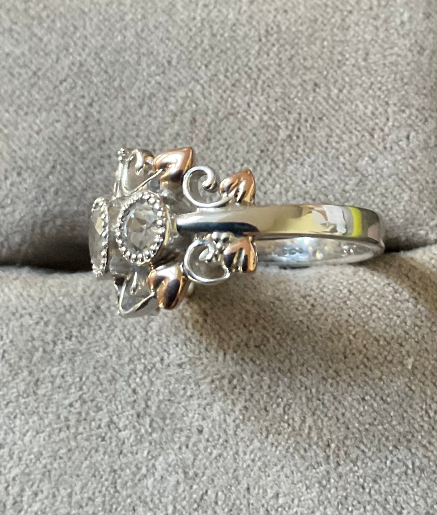 Clogau Tree of Life Trilogy White Topaz ring size O in silver and rose gold