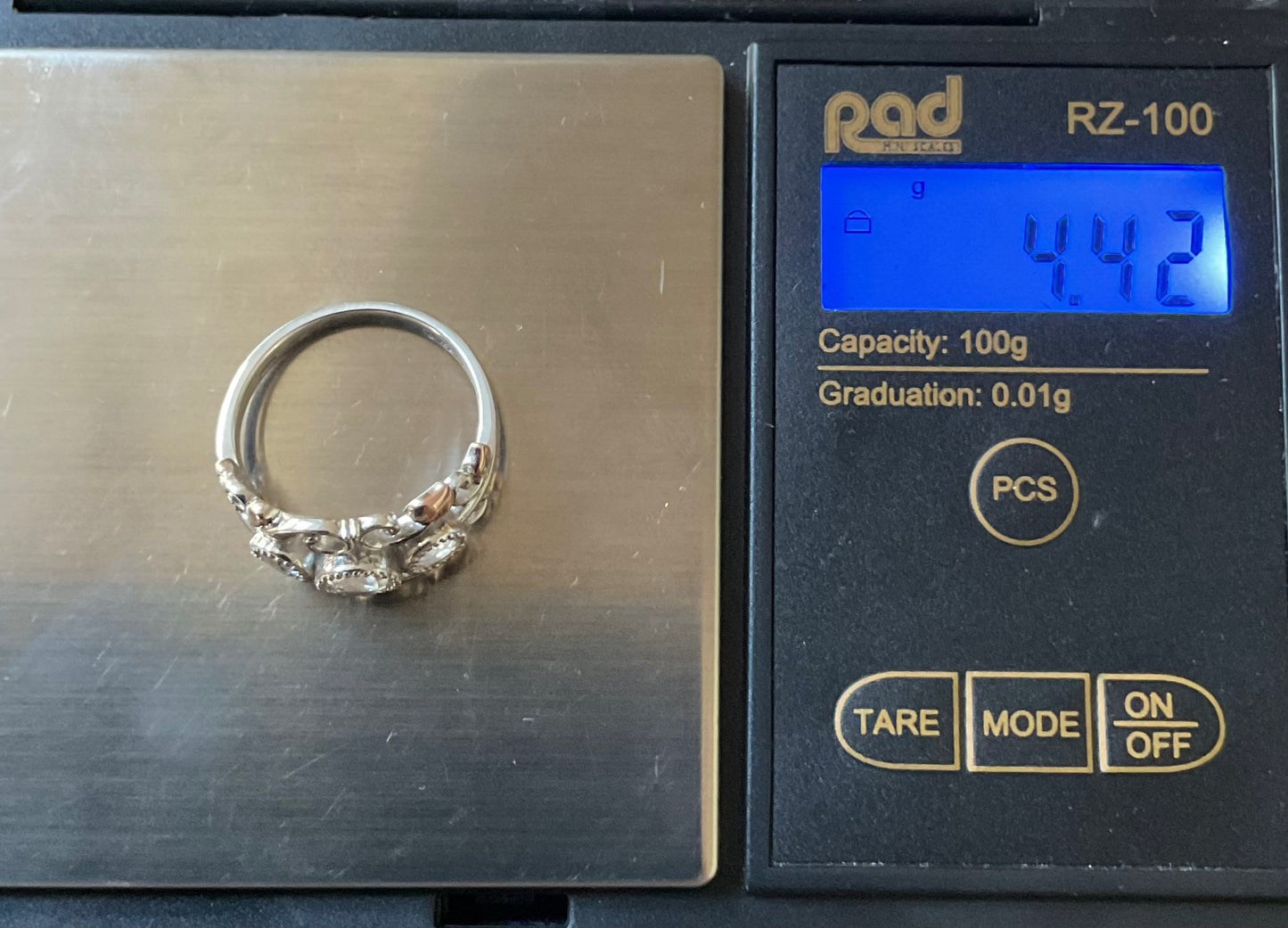 Clogau Tree of Life Trilogy White Topaz ring size O in silver and rose gold
