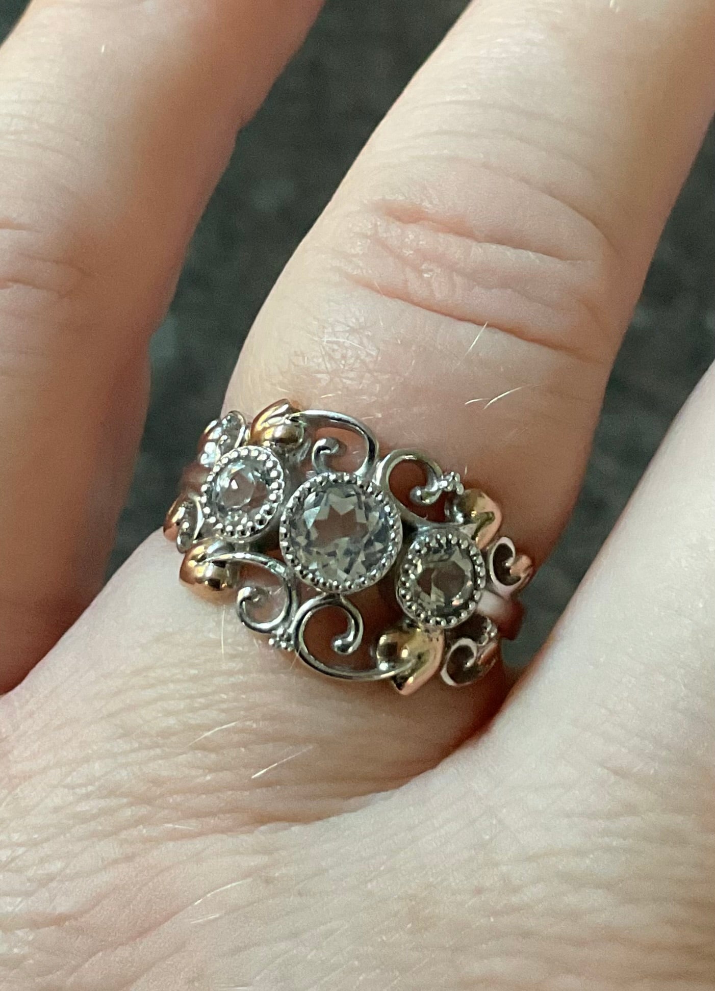 Clogau Tree of Life Trilogy White Topaz ring size O in silver and rose gold