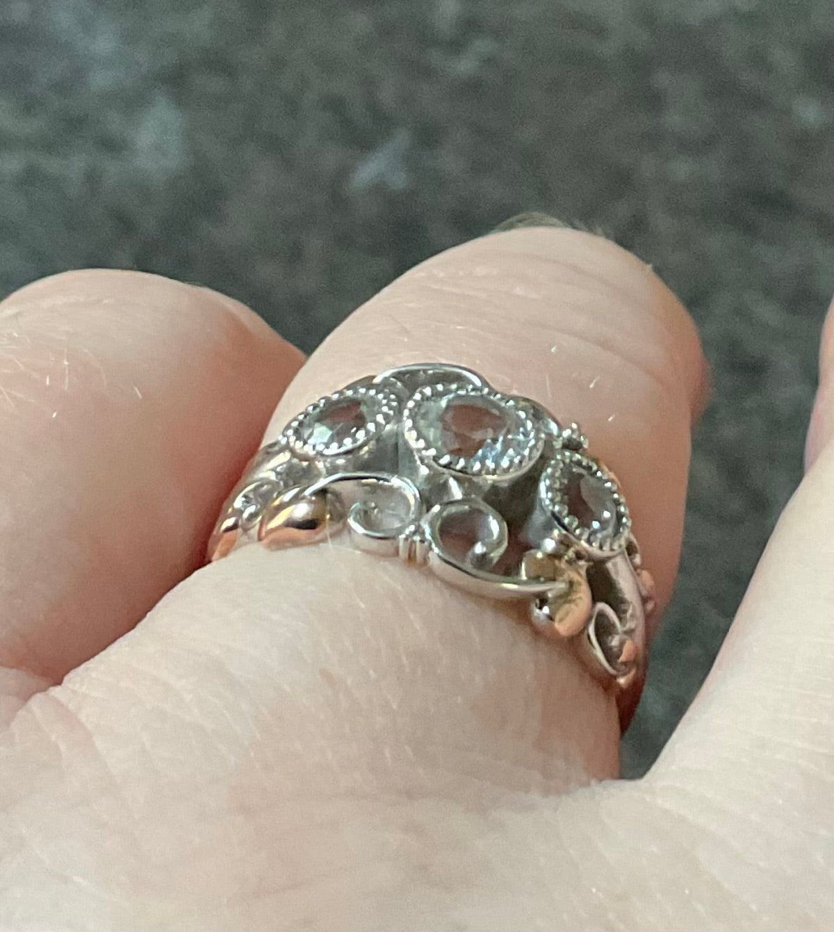 Clogau Tree of Life Trilogy White Topaz ring size O in silver and rose gold
