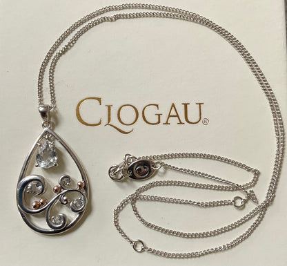 Clogau St Govan’s Cove White Topaz pendant necklace 18, 20, 22” in silver and rose gold