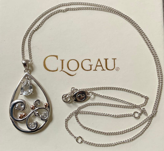 Clogau St Govan’s Cove White Topaz pendant necklace 18, 20, 22” in silver and rose gold