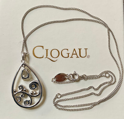 Clogau St Govan’s Cove White Topaz pendant necklace 18, 20, 22” in silver and rose gold