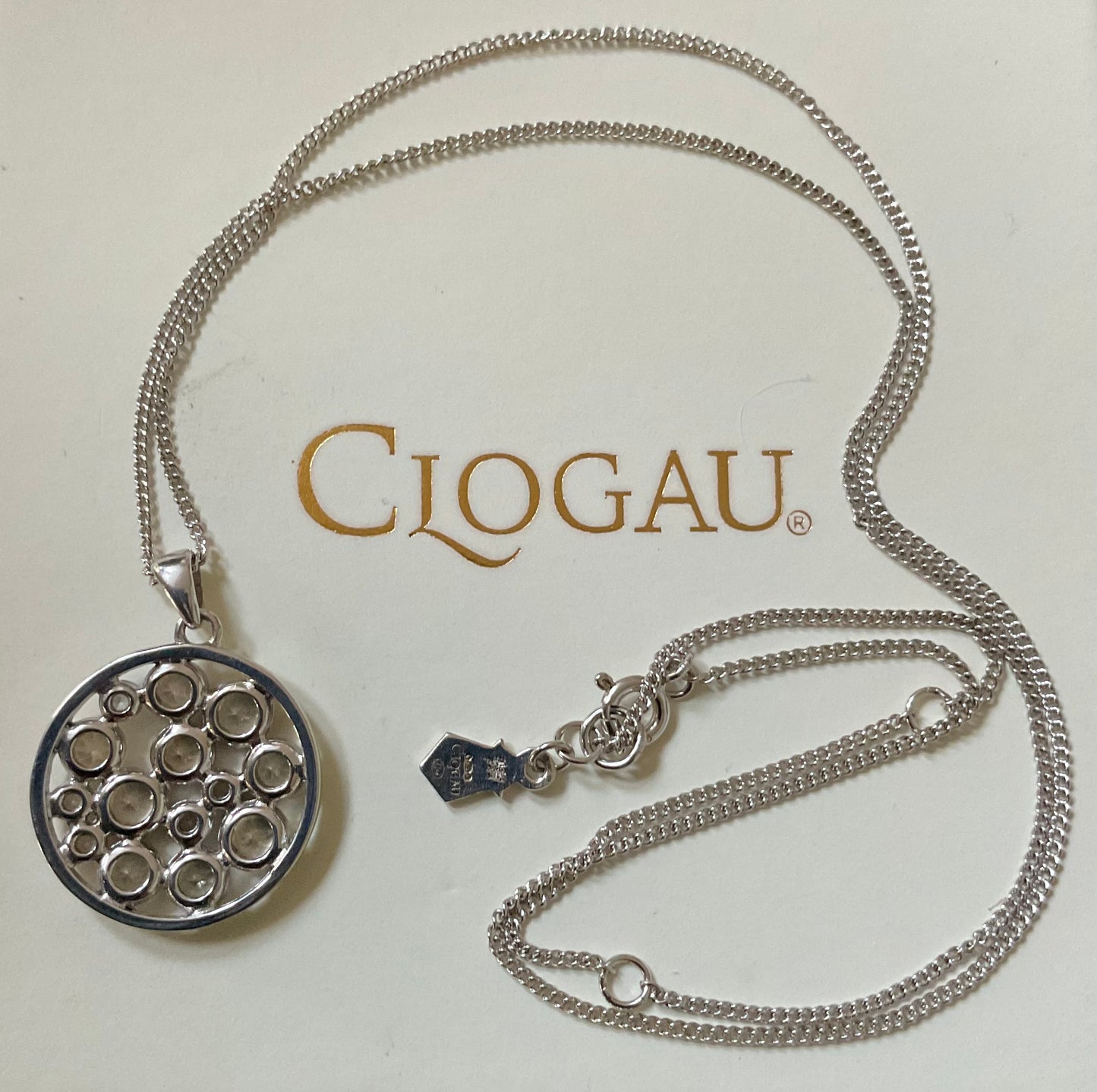 Clogau Celebration Circle White Topaz pendant necklace 18, 20, 22” in silver and rose gold