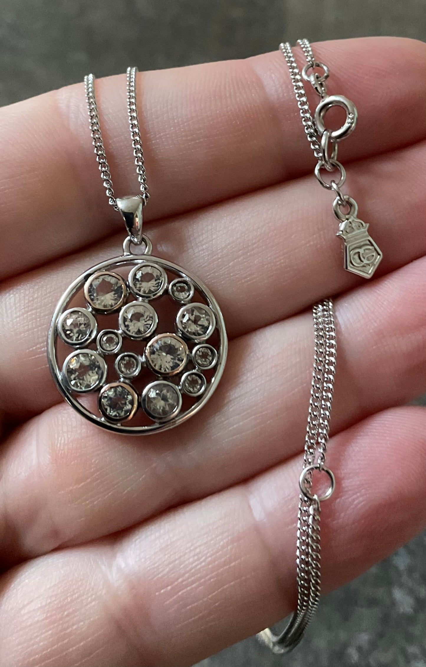 Clogau Celebration Circle White Topaz pendant necklace 18, 20, 22” in silver and rose gold