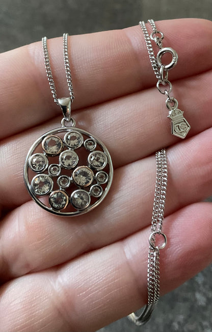 Clogau Celebration Circle White Topaz pendant necklace 18, 20, 22” in silver and rose gold