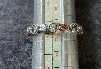Clogau Tree of Life White Topaz stacking ring size P in silver and rose gold RRP £209