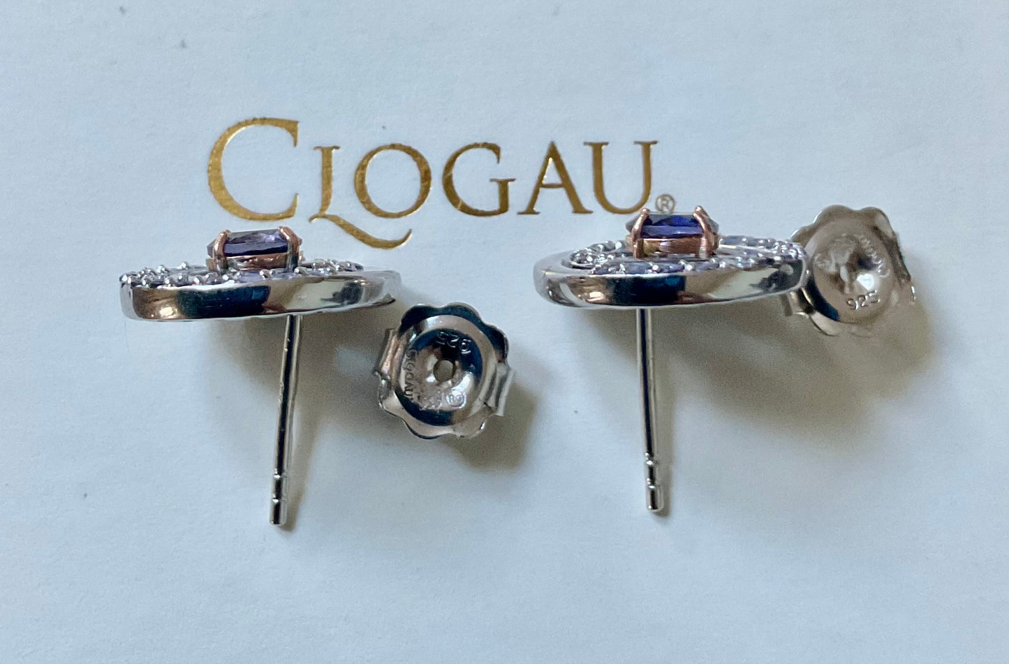 Clogau Ebb and Flow Abalone shell and Iolite stud earrings in silver and rose gold