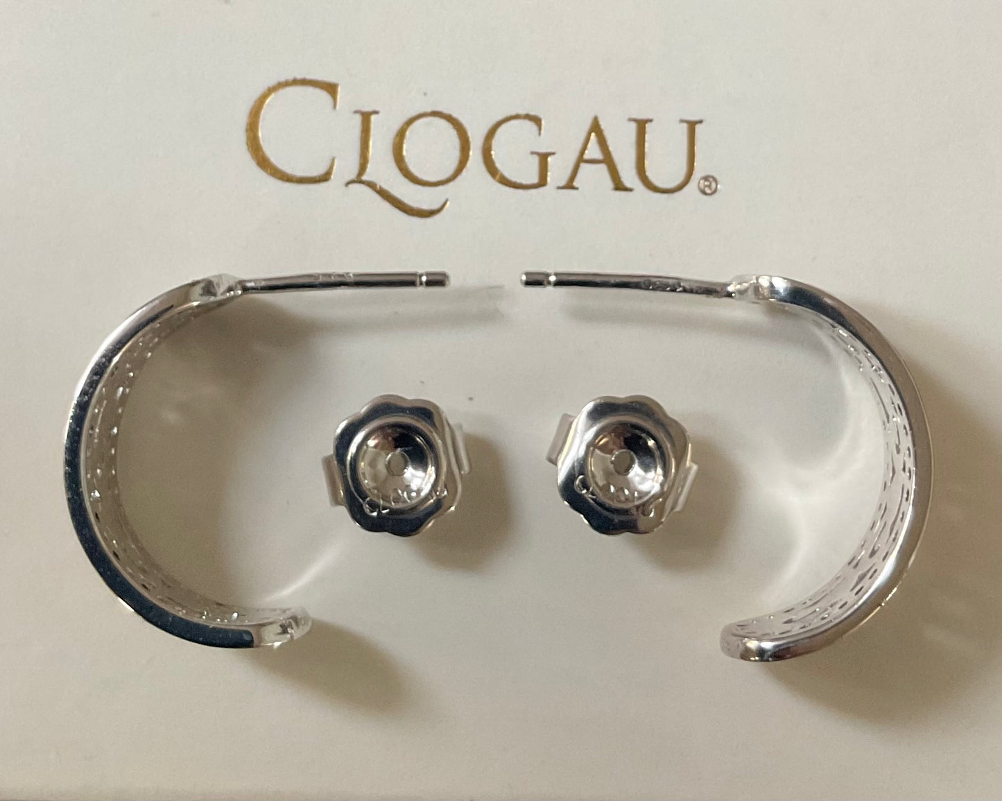 Clogau Tree of Life White Topaz half hoop earrings in silver and rose gold