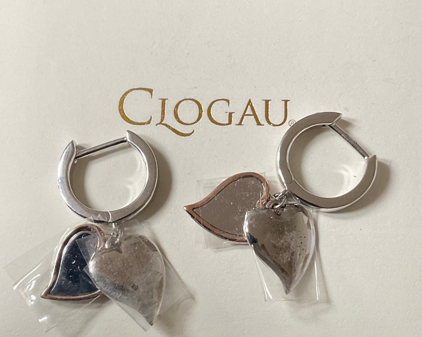 Clogau Cwtch Double Heart hoop drop earrings in silver and rose gold
