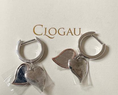 Clogau Cwtch Double Heart hoop drop earrings in silver and rose gold