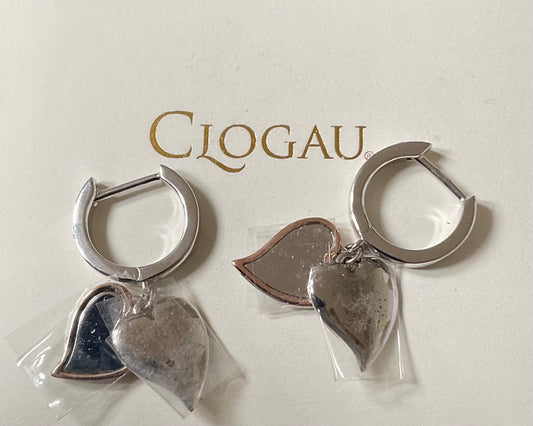 Clogau Cwtch Double Heart hoop drop earrings in silver and rose gold