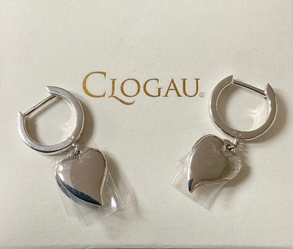 Clogau Cwtch Double Heart hoop drop earrings in silver and rose gold