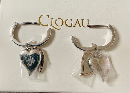Clogau Cwtch Double Heart hoop drop earrings in silver and rose gold