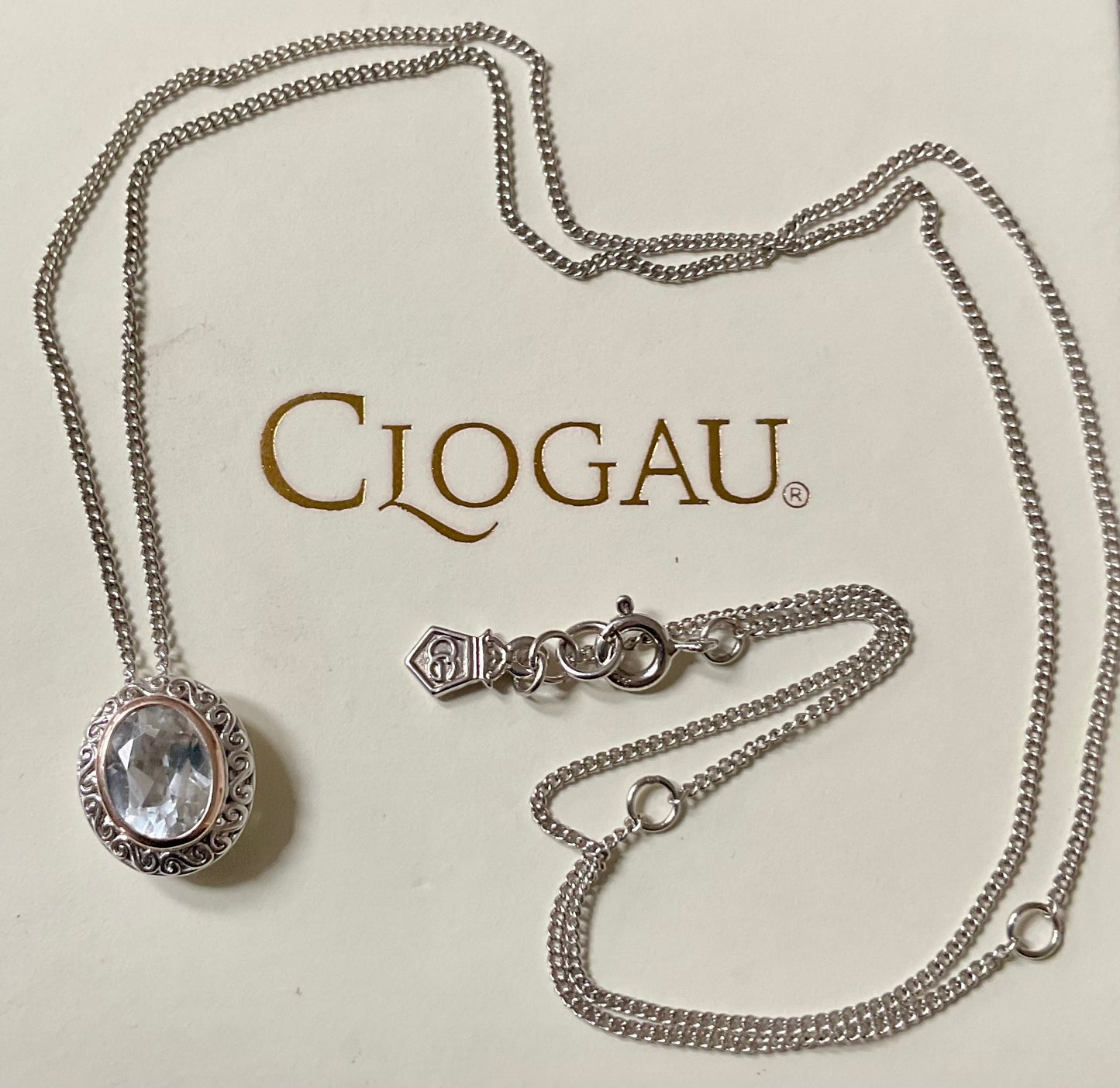 Clogau Looking Glass white topaz pendant necklace 18-22” in silver and rose gold