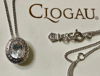 Clogau Looking Glass white topaz pendant necklace 18-22” in silver and rose gold