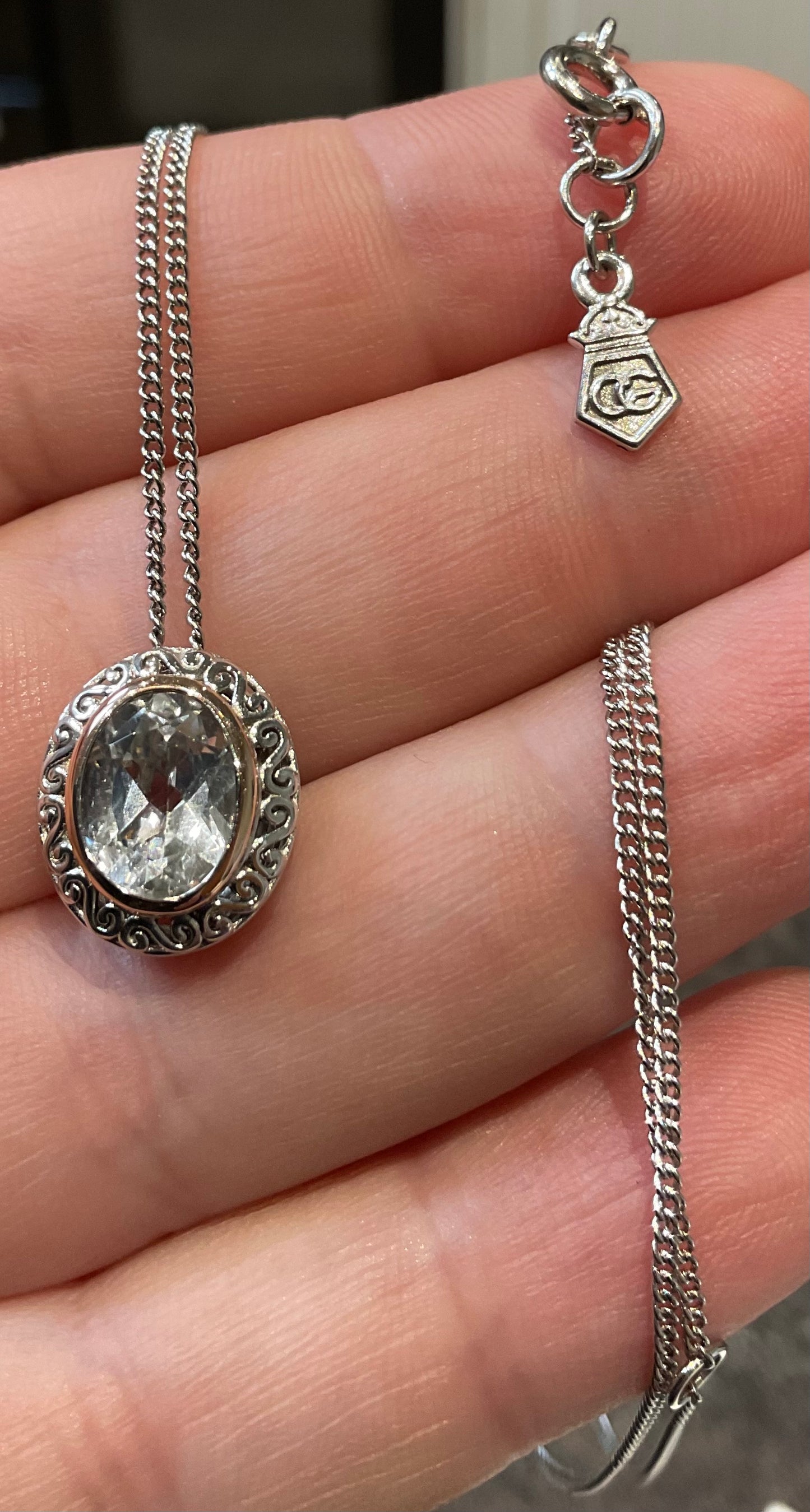 Clogau Looking Glass white topaz pendant necklace 18-22” in silver and rose gold