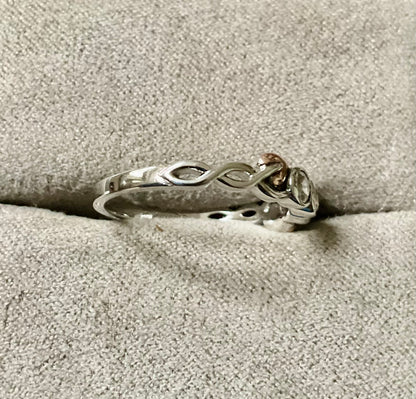 Clogau Tree of Life white topaz 3 stone ring size O in silver and rose gold