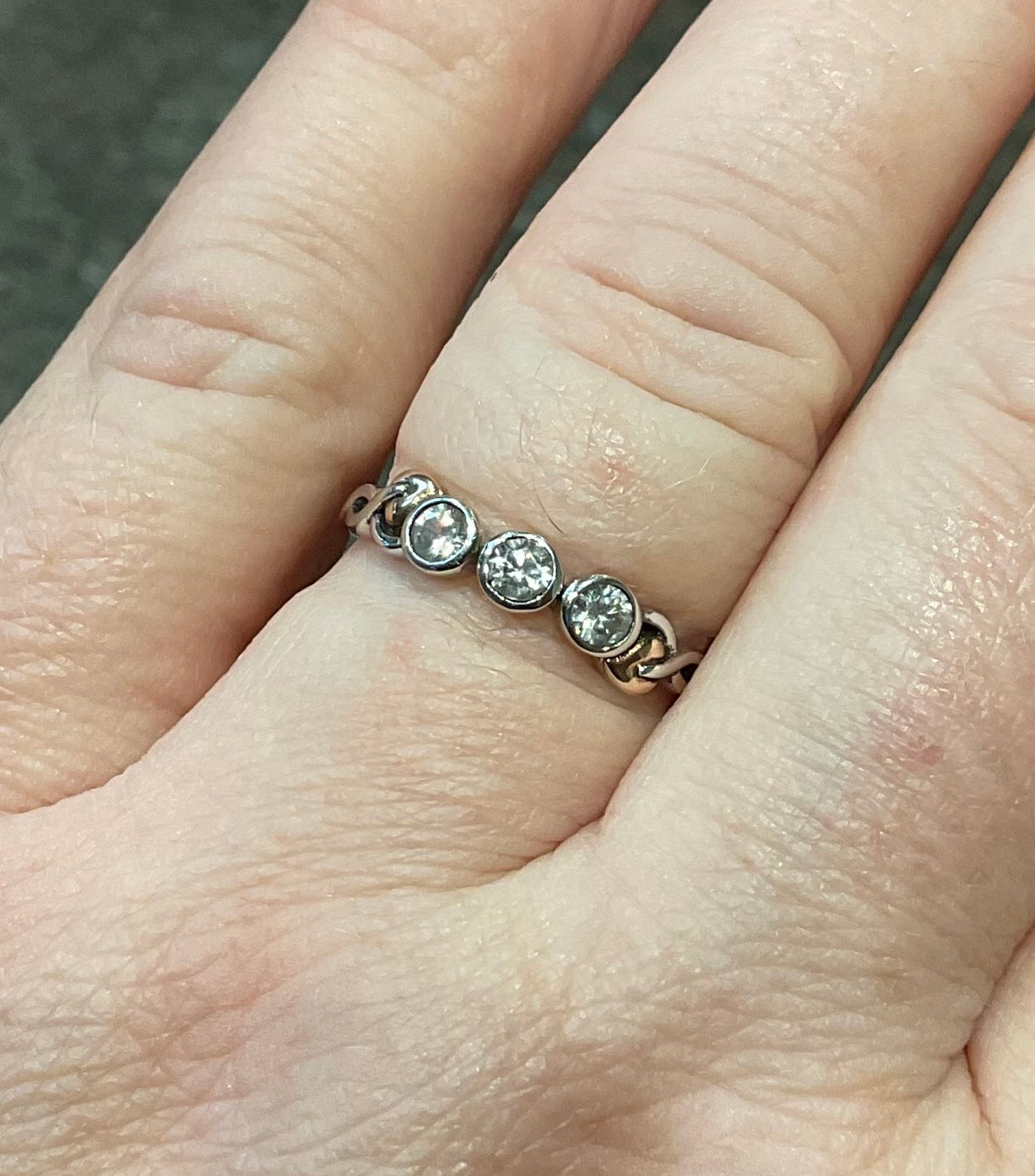 Clogau Tree of Life white topaz 3 stone ring size O in silver and rose gold