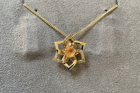 Clogau 9ct Eternal Daffodil Citrine pendant 18” necklace in yellow and rose gold