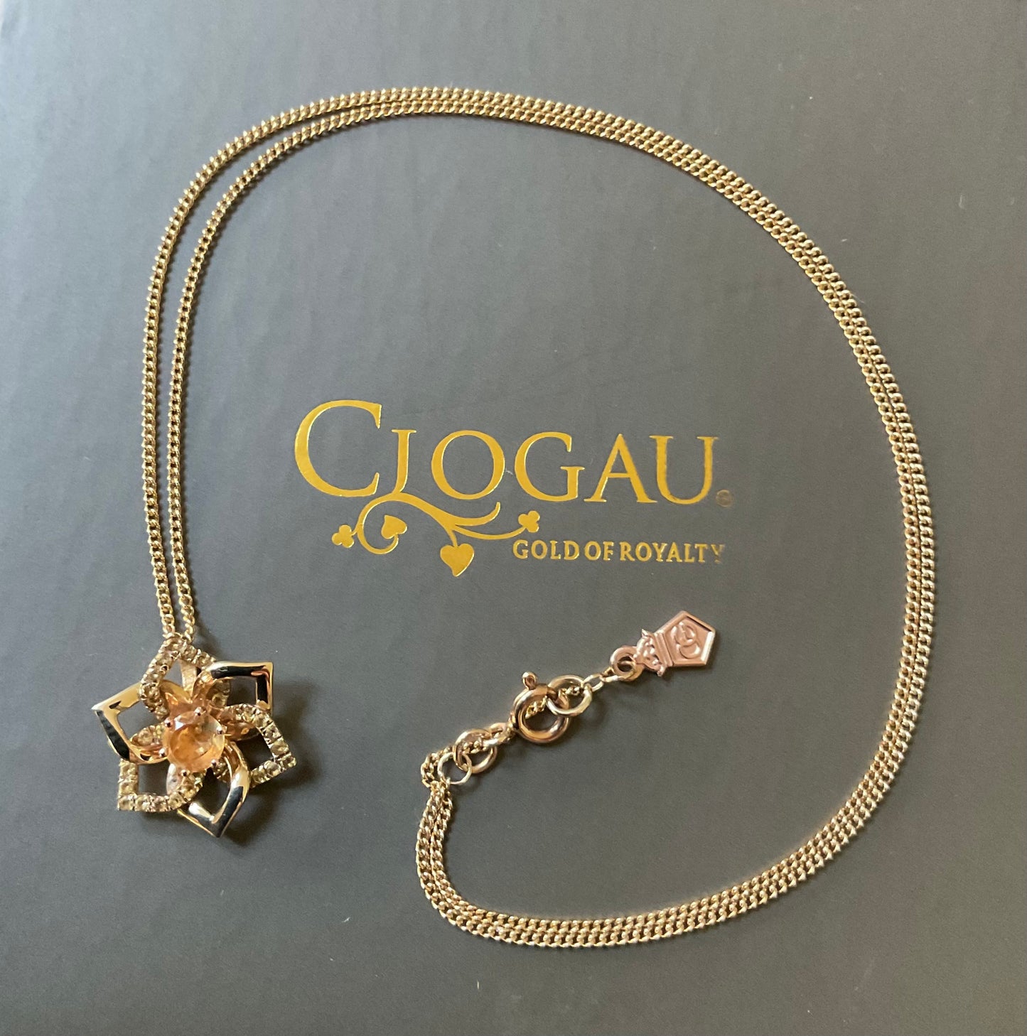 Clogau 9ct Eternal Daffodil Citrine pendant 18” necklace in yellow and rose gold