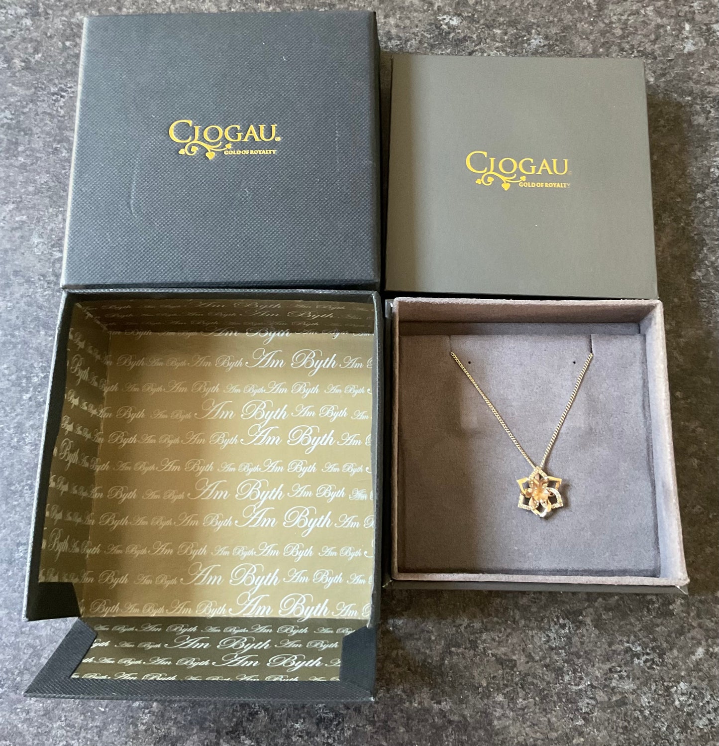Clogau 9ct Eternal Daffodil Citrine pendant 18” necklace in yellow and rose gold