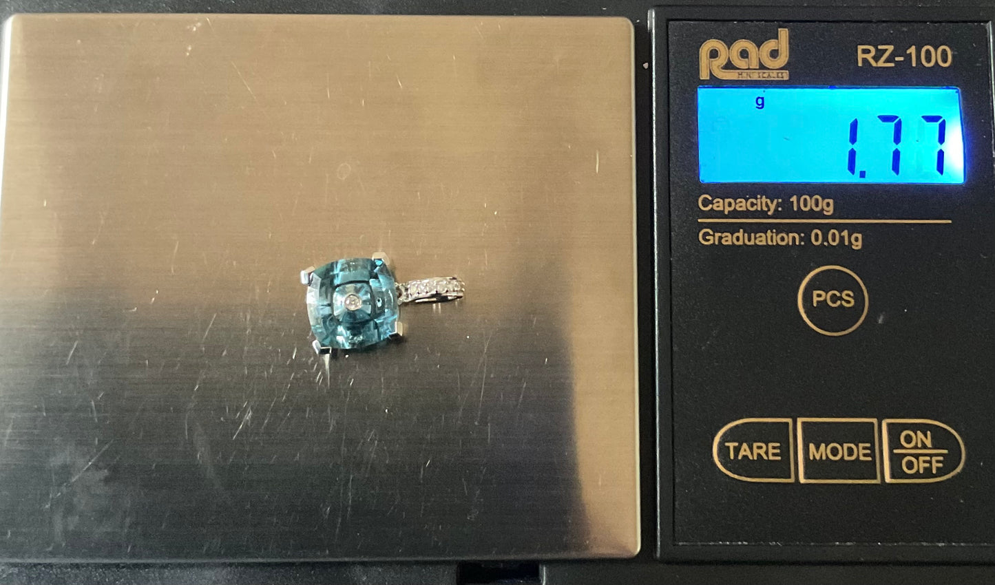 Glenn Lehrer 10K white gold Limited edition Torus Blue Topaz & Diamond pendant & earrings set
