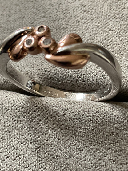 Rare Clogau 9ct Tree of Life Vine Diamond ring size P in WHITE GOLD and ROSE GOLD