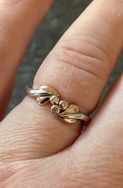 Rare Clogau 9ct Tree of Life Vine Diamond ring size P in WHITE GOLD and ROSE GOLD