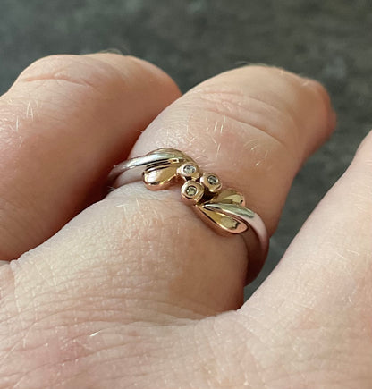 Rare Clogau 9ct Tree of Life Vine Diamond ring size P in WHITE GOLD and ROSE GOLD